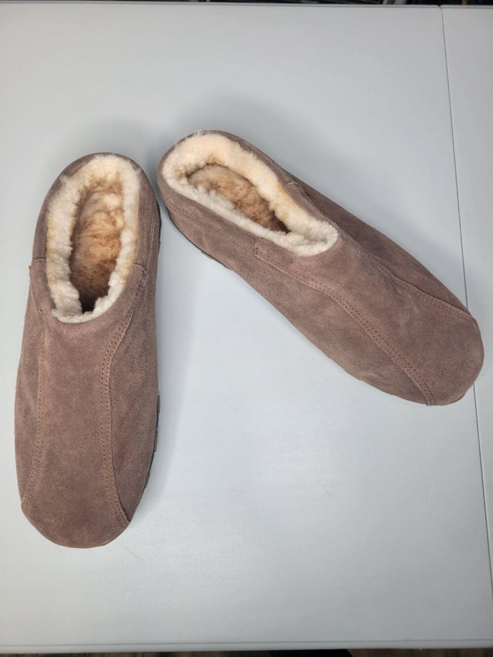 Old Friend Men's Size 11 Sheepskin Lined Suede Leather Hard Sole Slippers Brown